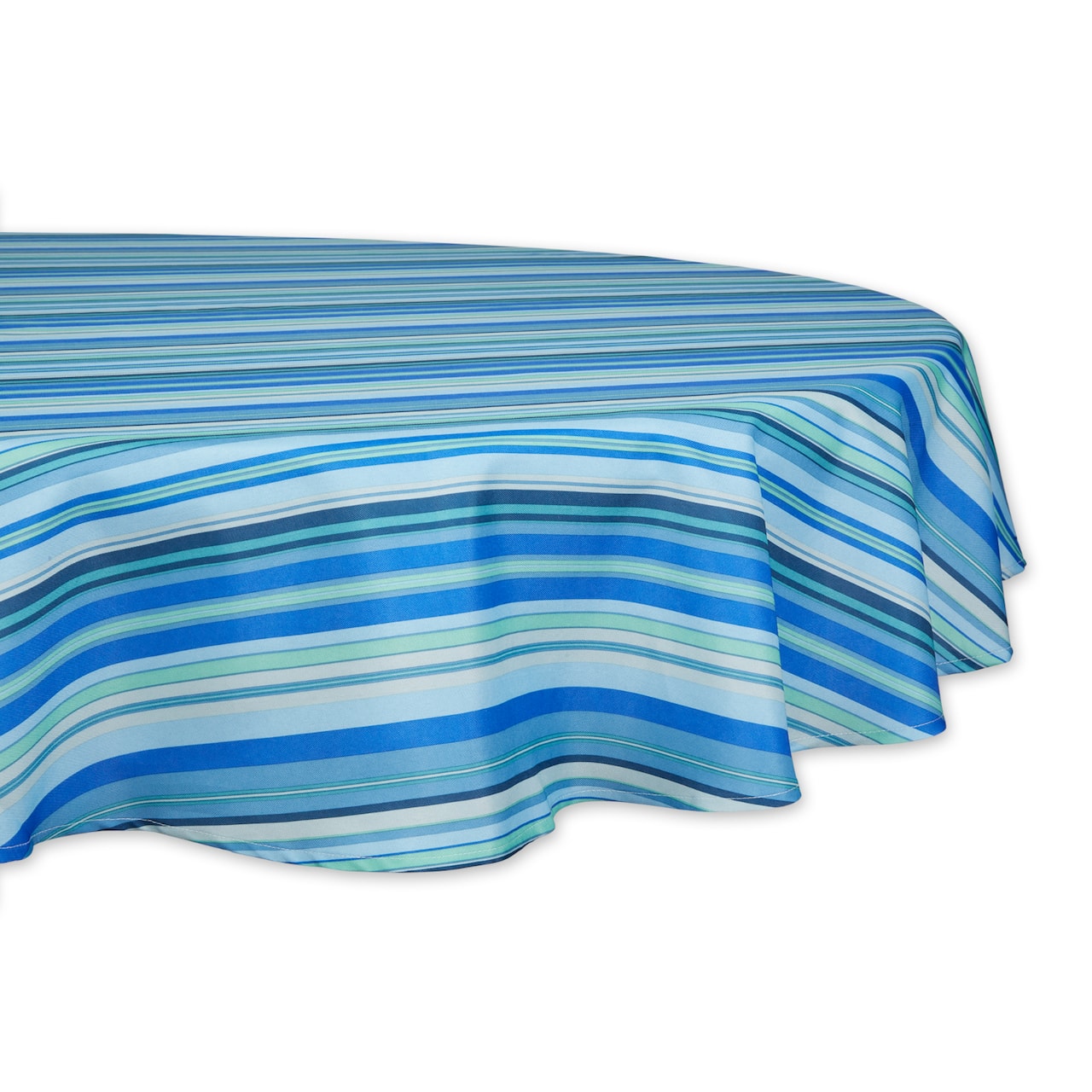 Blue Ocean Stripe Print Outdoor Tablecloth, 60" Round